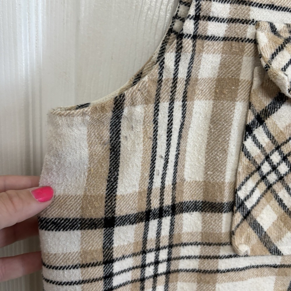 Jolie & Joy Plaid Flannel Vest Size 2X Beige Sleeveless Snap Button Frayed Hem - Picture 3 of 9